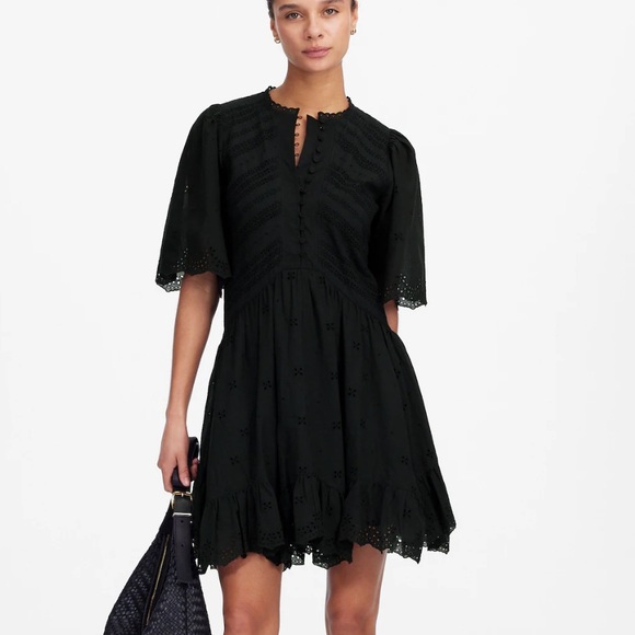 NEW Madewell Eyelet Flutter Sleeve Mini Dress in Cotton - Picture 2 of 7